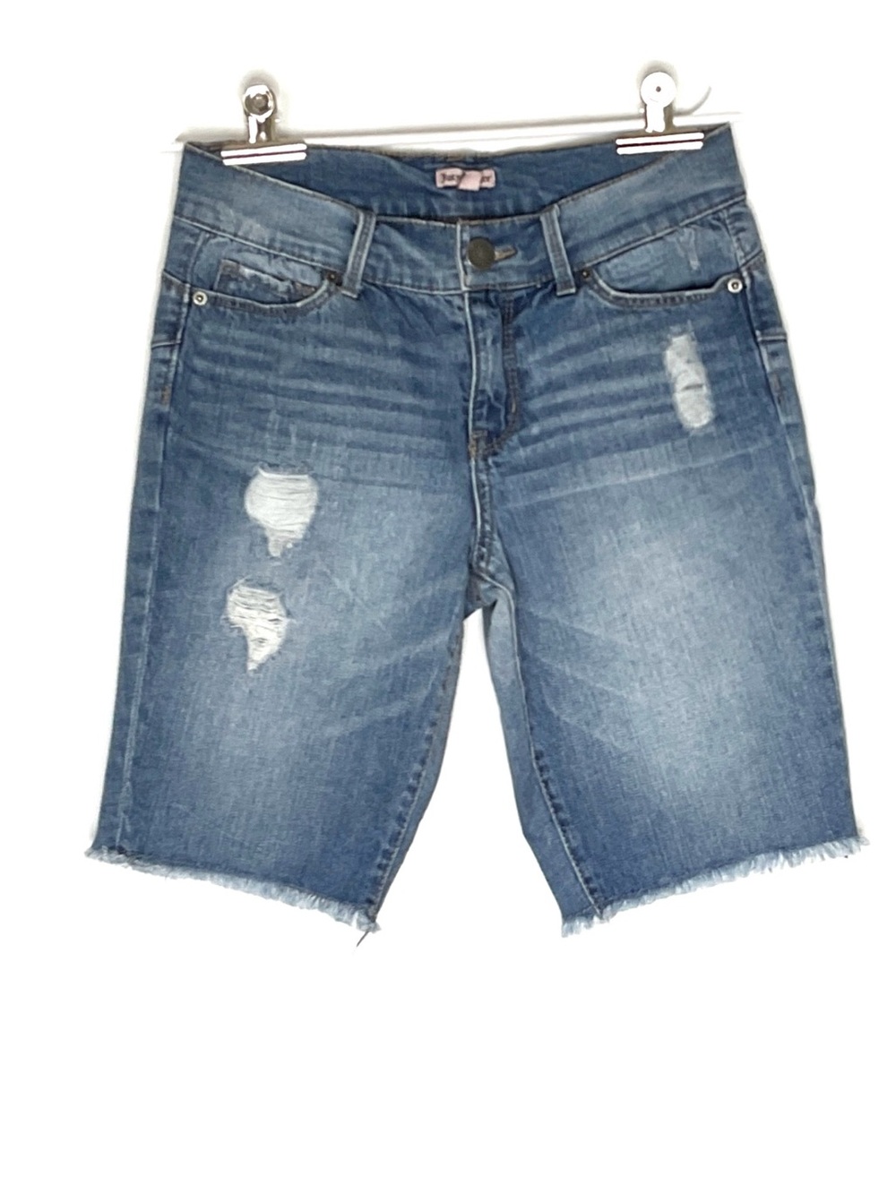 Juicy Couture Distressed Mid-Length Denim Shorts - Blue
